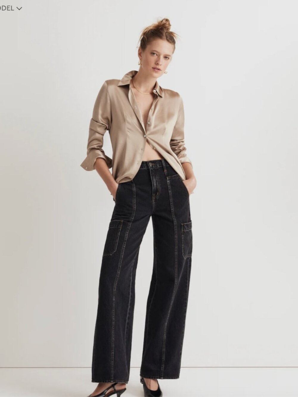 Madewell Baggy Straight Cargo Jeans Black Wash Size 28 - Picture 2 of 7